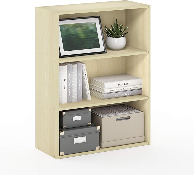 Furinno PASIR Book Shelf, 3-Tier Bookshelf, Storage Shelves Bookcase, 9.7 x 23.7 x 31.5, for Living Room, Bedroom, Home Office, Maple