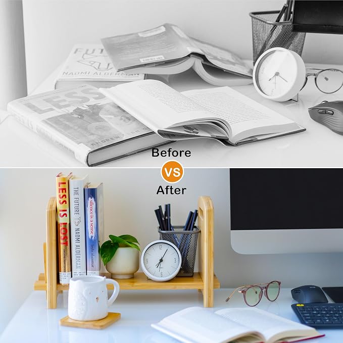 Adjustable Desktop Bookshelf - Sturdy Desk Bookshelf and Book Organizer - No Tools Required to Assemble This Desktop Bookcase, Perfect Tabletop Book Shelf for Office, Study Room
