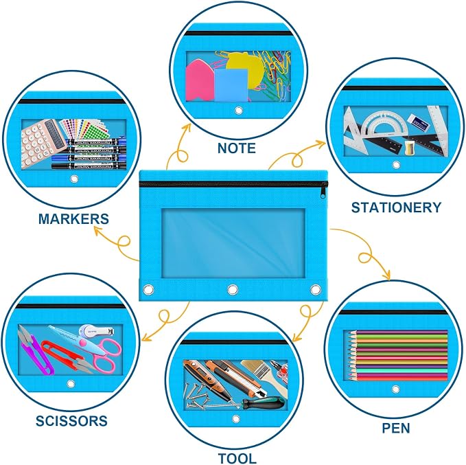 Officygnet 48 Pcs Pencil Pouch for 3 Ring Binder, Bulk Pencil Case Pouch with Clear Window, Pencil Bags with Smooth Zipper, Pencil Pouch for School Office Classroom Supplies(6 Color)