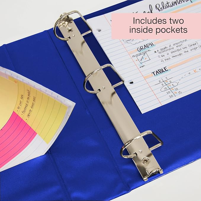 BAZIC Products 2" Blue 3-Ring View Binder, Slant-D Ring, 2 Pockets | 2 inside pockets, 2 in Blue view 3-ring binder, slant-D rings, holds up to 480 sheets, Durable poly cover