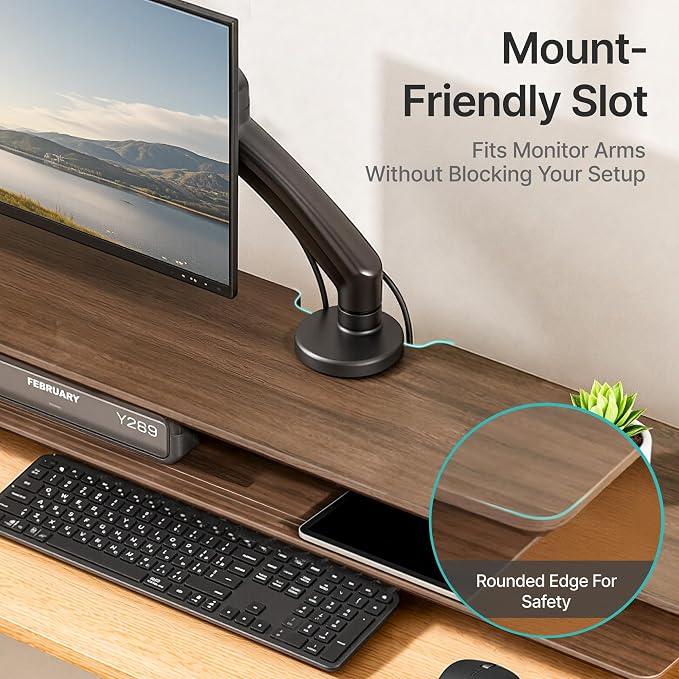 Dual Clamp-On Wooden Monitor Stand, 41.7" 2-Tier Desk Riser Organizer | Monitor Stands Riser for 2 Monitors，Magnetic Back Panel,Fit Computer & Laptops,for Home Office