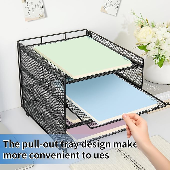 Desk Organizer, 4-Tier Paper Organizer Letter Tray, Black | Desk Organizers and Accessories, Office Desk Accessories & Workspace Organizers, Desktop File Organizer for Office Supplies