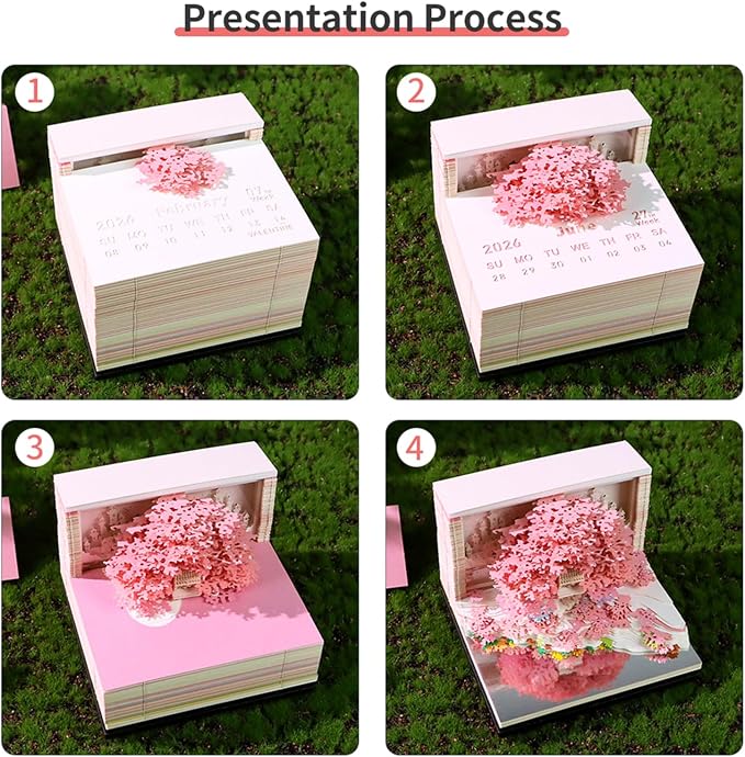 3D Time Piece Calendar, 2027 Desk Calendar With LED Light, 3d Tree Memo Pad Creative Desk Calendar, Christmas Gift for Colleague Friend, Desktop Decoration