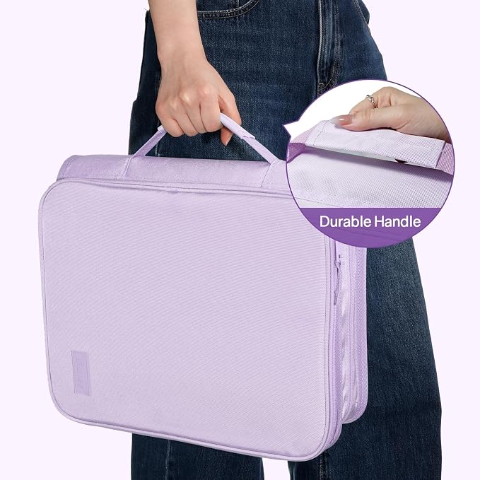 SUNEE Zippered Binder Bag with Handle, 2-Inch 3-Ring O-Ring, 500-Sheet Capacity, Includes Zip Pocket, 5-Tab Expanding File Folder, Multi-Pocket Organizer Binder for Middle School, Lavender Purple