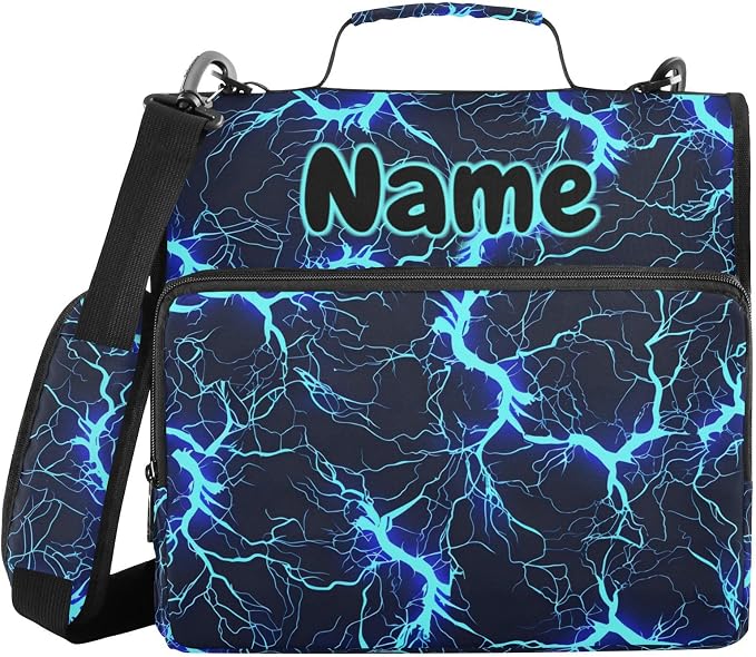 Custom Blue Black Electric Lightning 3 Ring Binder Bag 1.5 inch Personalized Name Binder Organizer 500 Sheet Documents Storage for School Office