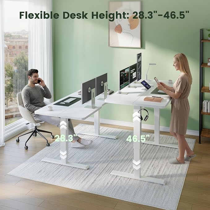 CubiCubi 63 x 28 Large Electric Standing Desk, Height Adjustable, White | 28" Deep Desktop, Sit Stand up Home Office Desk, Computer Workstations, Advanced Motor, High-Strength Frame, 176 lbs Capacity