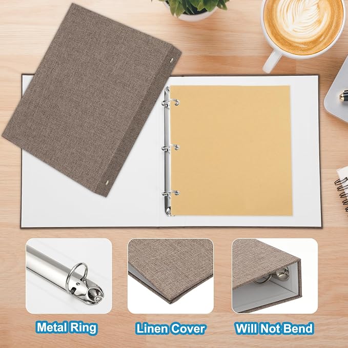 PATIKIL A5 Size 3 Ring Binder,1Pcs 1 Inch Round Ring Durable Linen Hardcover Binder Fit for Paper Recipe Photo Office, Dark Gray