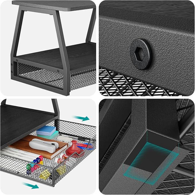 2-Tier Printer Stand with Storage, Desktop Organizer for Printer Paper, Desk Shelf for Office and Home Printers‌ Tables, Black