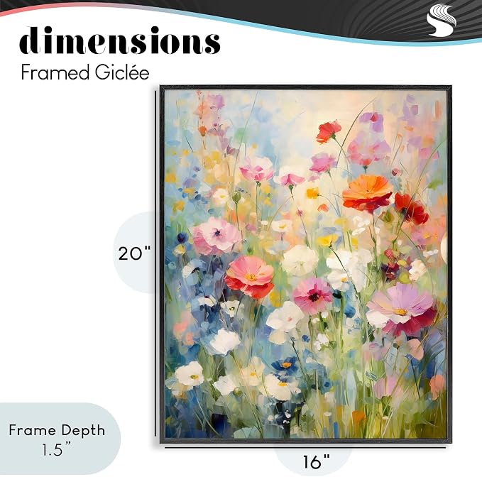 'Wildflower Breeze Impression'| Framed Giclee Art | Stupell Industries | Black, 16 x 20 Inches, Easy to Hang and Sturdy, Made in USA, by Creative Studio
