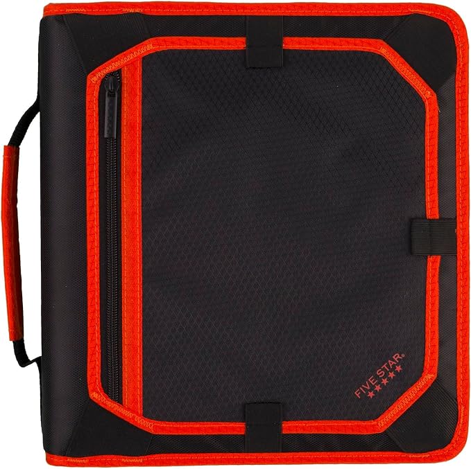 Five Star Zipper Binder, 2 Inch 3-Ring Binder with Round Rings, Expansion Panel and 5-Tab Expanding File, 580 Sheet Capacity, Red/Black (29052CE8)