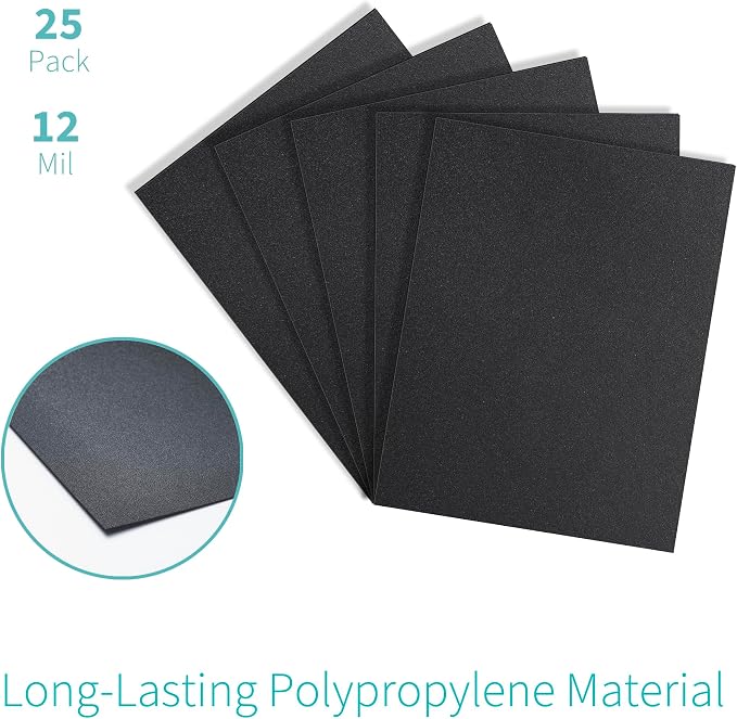 Binditek 12 Mil Sand-Textured Binding Covers, Letter Size, Black, 25 Pack | Plastic Binding Covers, 8.5" x 11", Subtle Matte Finish, Square Corners, Unpunched, Ideal for Business Reports and Proposals