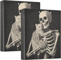 Vintage Skeleton and Cat Retro Gothic Binder 3 Ring 1.5 Inch Binder with Clipboard&Pockets, Hardcover Binders Heavy Duty Large File Folder for Office School Supplies - Holds 200 Sheets, 2 PC