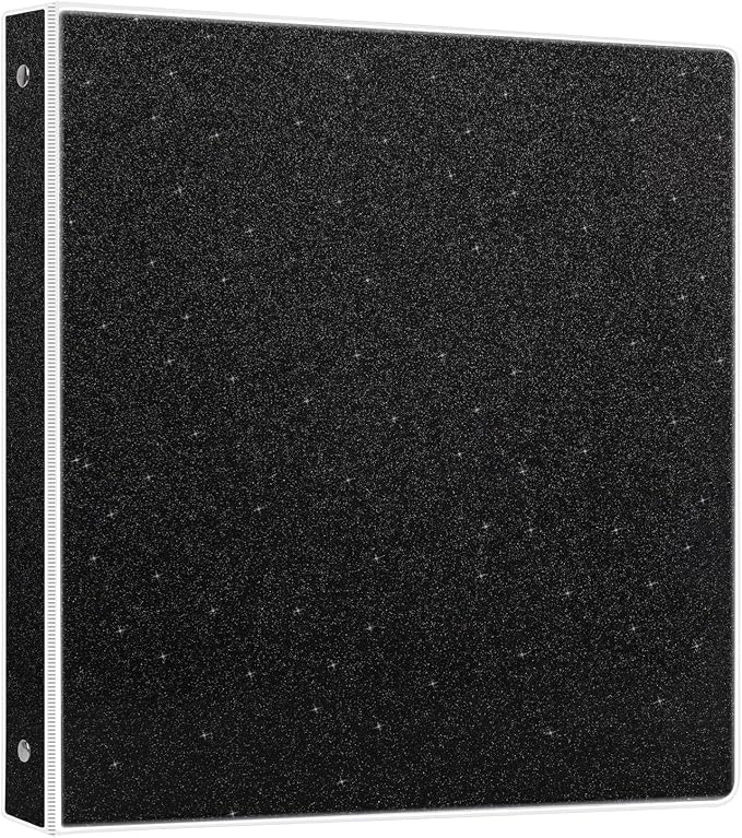NatureTouch 3 Ring Binder, Glitter 1 Inch Organizer (10.5'' x 11.5'') Holds 8.5’’ x 11’’ Letter Size 300 Pages, Waterproof Durable View Binder, 1 Pack, Black