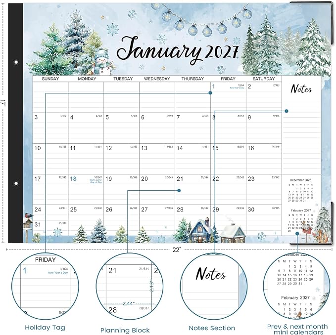 2027 Desk Calendar - 12 Month Large Desk Calendar 2027, 22" x 17"