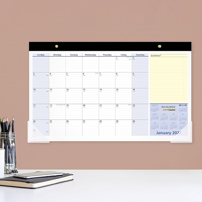 AT-A-GLANCE® QuickNotes® 2027 Monthly Desk Pad Calendar, Compact, 18" x 11"