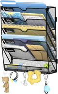6-Tier Wall File Organizer with Hooks, Hanging File Organizer | Metal Mesh Mail Organizer, Wall Mounted File Organizer for Home, Classroom, Office Organization
