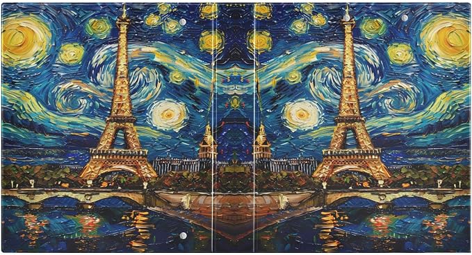 3 Ring Binder Paris Tower Skyline Night 1.5" Round Ring Binders View Binder with 200 Sheet for Kids School Supplies Women Men Office, 1 Pack