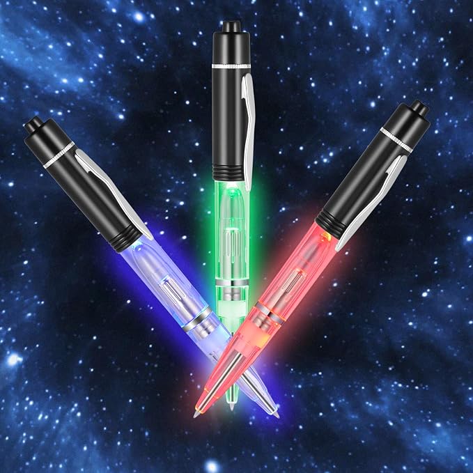 Penyeah Light Up Pen, Black Led Pens With Light for Writing in Dark Places, 0.7mm, Black Ink Ballpoint Pens For School/Camping/Events - White/Red/Green/Blue (Pack of 4)