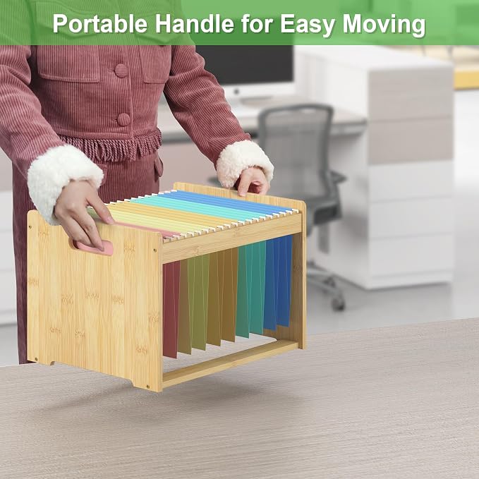 Bamboo Hanging File Box Organizer, File Folder Storge, Nature, 2 Pack