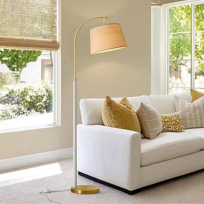 G-SAFAVA Real Wood Floor Lamps for Living Room Bedroom, 62.5" Mid Century Modern Lamp Gold Standing Tall Arc Lamps with Foot Switch, Floor Lamps for Nursery Office Decor Corner Reading Room Light
