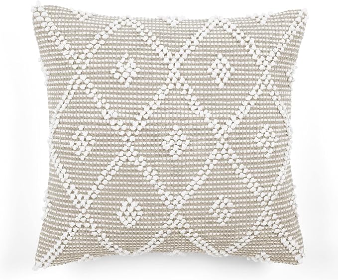 Lush Decor Adelyn Decorative Throw Pillow Cover, 20" W x 20" L, Neutral - Square Pillow - Neutral Diamond Pillow - Textured Pillows - Hygge Decor - Farmhouse Throw Pillows For Bed, Couch, Or Chair