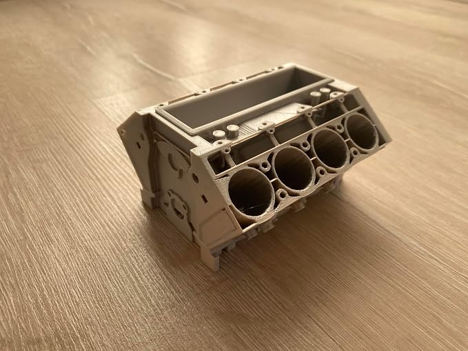 V8 Engine Business Card Holder - Shiny Silver Desk Decoration for Car Enthusiasts | 3D Printed PLA