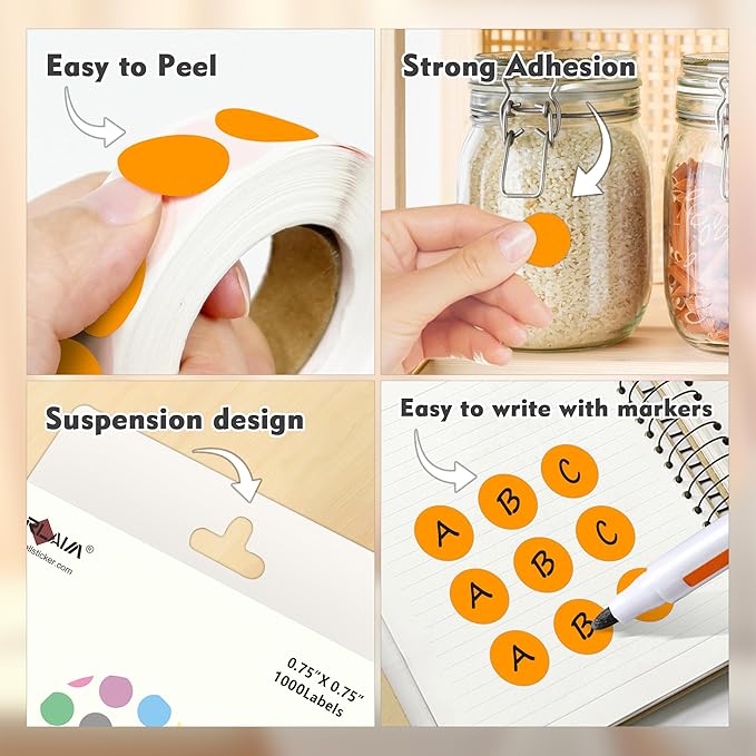 PARLAIM 3/4 Inch Roll Color Coding Labels,10000 per 10 Rolls Round Permanent Adhesive Color Coding Circle Dot Stickers for Office Home (Orange)