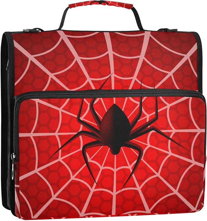 Fisyme Halloween Spider Web Zipper Binder 3 Ring with Zipper and Shoulder Strap Large Capacity Multi-Pocket Binder Organizer