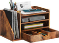 Wood Desk File Organizer with Side File Rack, Space-Efficient Design Easy to Assemble for Efficient Office Setup, Reduces Desk Clutter (Brown)