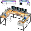 Reversible u Shaped to l Shaped Computer Desk with RGB Lighting & Charging Station, 79 Inch Home Office Workstation with Full Monitor Stand, Heavy Duty Gaming Desk Supporting 600LBS, Multiple Color Op