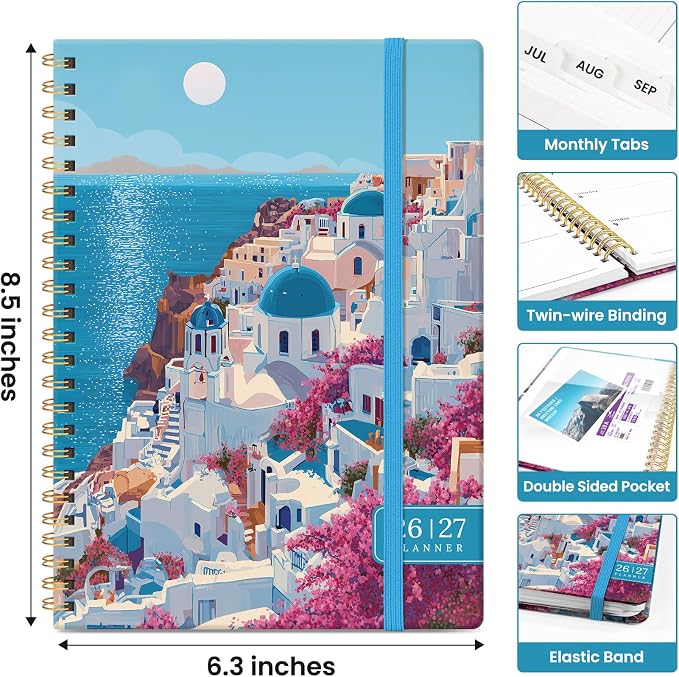 Taja Planner 2026-2027, Jul 2026-Jun 2027 Monthly & Weekly Calendar Planner | 6.3" x 8.5", Hardcover Academic Calendar, Teacher Student Agenda Book with Tabs, School Office Supplies, Aegean Breeze