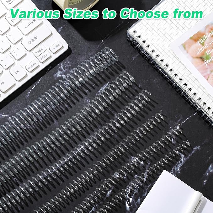 Leinuosen 120 Pack Binder Coils,1/4 5/16 3/8 1/2 5/8 3/4 Inch,Transparent | Plastic Spiral Binding Coils for Documents, Reports, Notebooks, Compatible with Standard Binding Machines, Office Supplies