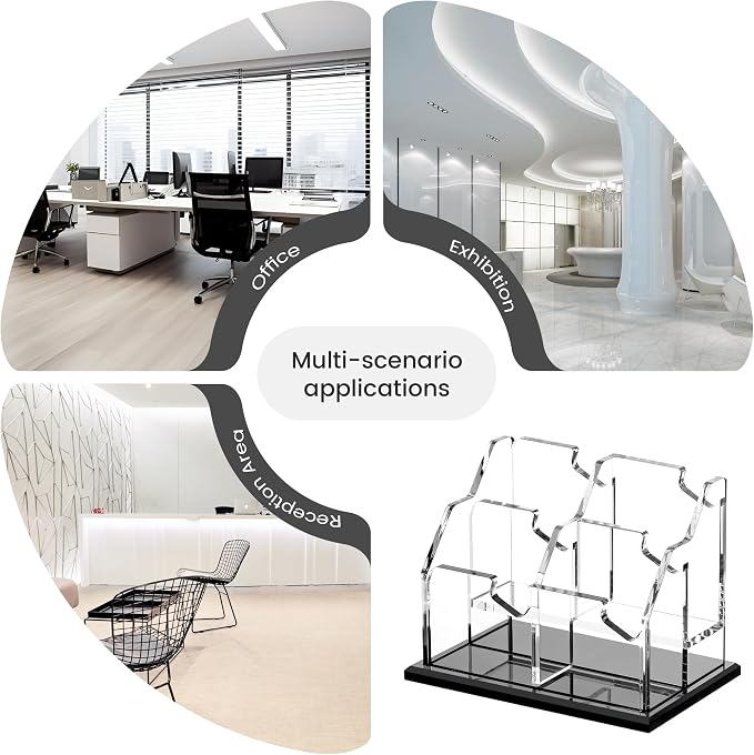 YUXUN Business Card Holder for Desk Vertical 2 Tier 4 Slot ,Black Acrylic Business Card Display Stand for Men & Women,Desktop Business Card Organizer for Office Home Exhibition, 200 Card Capacity