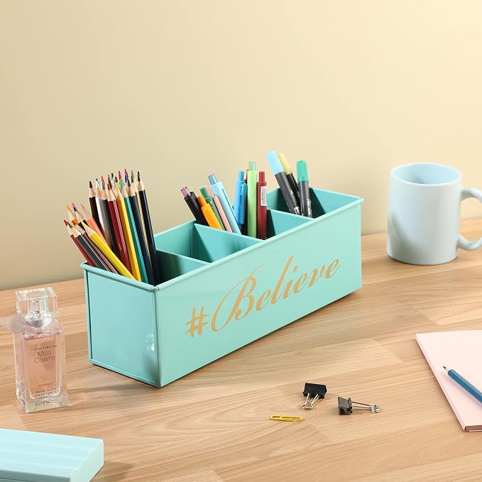 DUDKI Home Present Desk Organiser 4 compartments Decorative Pen Pencil holder/Vanity Kit/Travel Box/Makeup Box/Cosmetic Box/Storage Box/knife Holder/Spoon Holder-Gift Office Desk Décor
