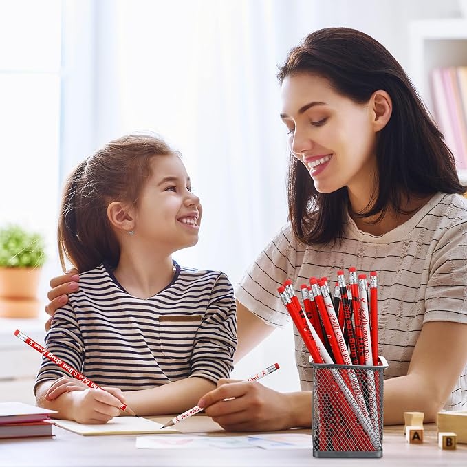 Tenceur 240 Pcs Red Ribbon Week Pencils Awareness Month Supplies 12 Designs Drug Free with Erasers for Teacher Office Volunteer Fundraising Charity Activity