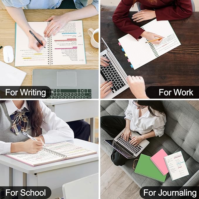 AHGXG Spiral Notebook College Ruled - Spiral Journal Perforated Notebook A4 8.5" x 11", 300 Pages Easy Tear Perforated Pages, 100GSM Thick Paper, Plastic Hardcover, for Writing Work School, Pink