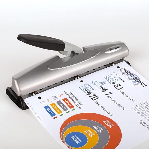 Swingline Hole Punch, Desktop Hole Puncher, 12 Sheet Punch Capacity, 2-3 Holes, Adjustable, LightTouch, Black/Silver (74026)