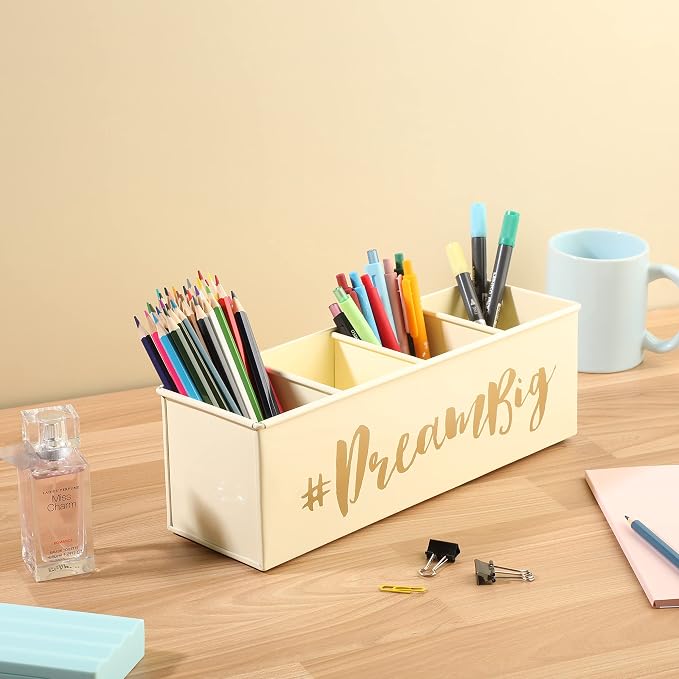 DUDKI HOMES "Desk Organizers and accessories, 4 Compartment Desk Organizer set, Pen holder for desk cute and Stylish Office Desk Accessories for Women Office - Keep Your Workspace Organized"