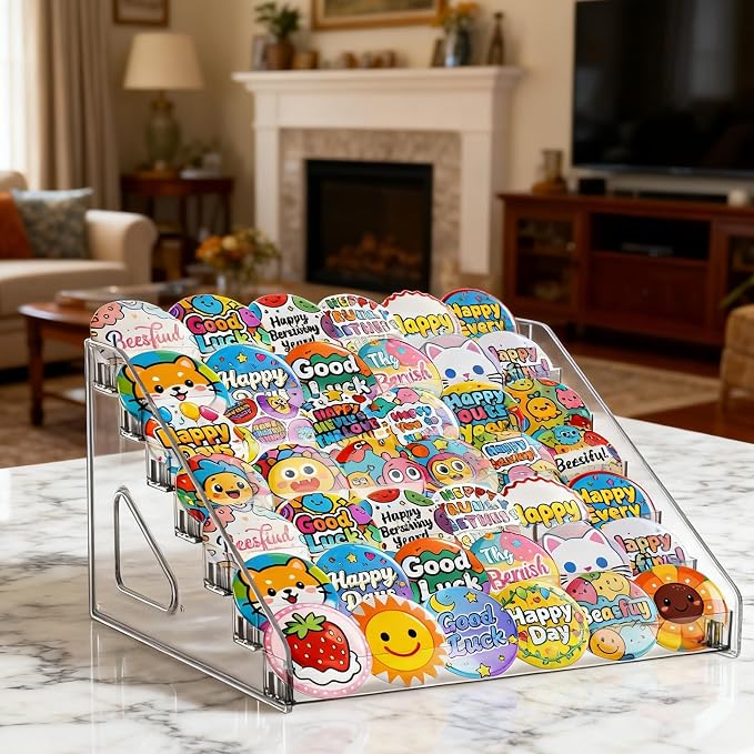 7 Tier Transparent Acrylic Button Pins Organizer Stand, Versatile Clear Acrylic Large Capacity Storage Organizer Tray Display Box for Button Pins Badges Glasses Makeup Nail Polish Graded Cards