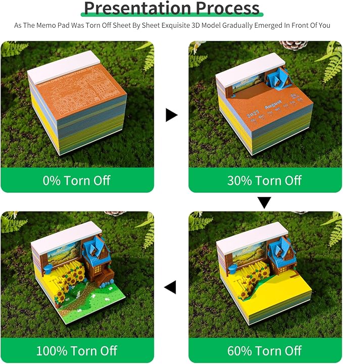 3D Time Piece Calendar, 2027 Desk Calendar With LED Light, 3d Tree Memo Pad Creative Desk Calendar, Christmas Gift for Colleague Friend, Desktop Decoration (Sunflower Yard)