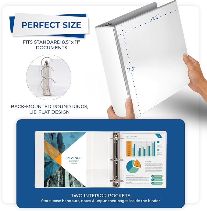Samsill Economy 3 Inch 3 Ring Binder Bulk Pallet, Round Ring Binder, Customizable Clear View Cover, White, Pallet of 288 Binders in 24 Cartons