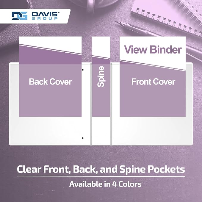 Pack of 6 Premium View Binders, Ring Binders with Clear-View Cover and Interior Pockets, Pastel Color Options, 1 Inch, Lavender