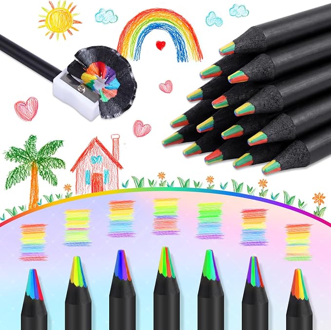 Nezyo 48 Pack Rainbow Colored Pencils Bulk-7 Color in 1 Wooden Rainbow Pencils Colored Pencil Art Supplies for Adults Drawing Coloring Sketching Reward Gifts Stocking Easter Basket Stuffers