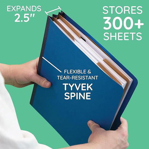 10 Blue Classification Folders with Dividers - Employee Personnel File Folders – 2'' Tyvek with Two Prong File Folders for Medical, Law Files - Pressboard Classification Folders 2 Dividers Letter Size