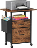 GYIIYUO 2 Drawer File Cabinet with 24'' Extended Desktop, Mobile Filing Cabinet, Rolling File Cabinet with Side Bag, Fabric Drawer, Fits A4/Letter Size, Printer Stand Home Office, Light Brown