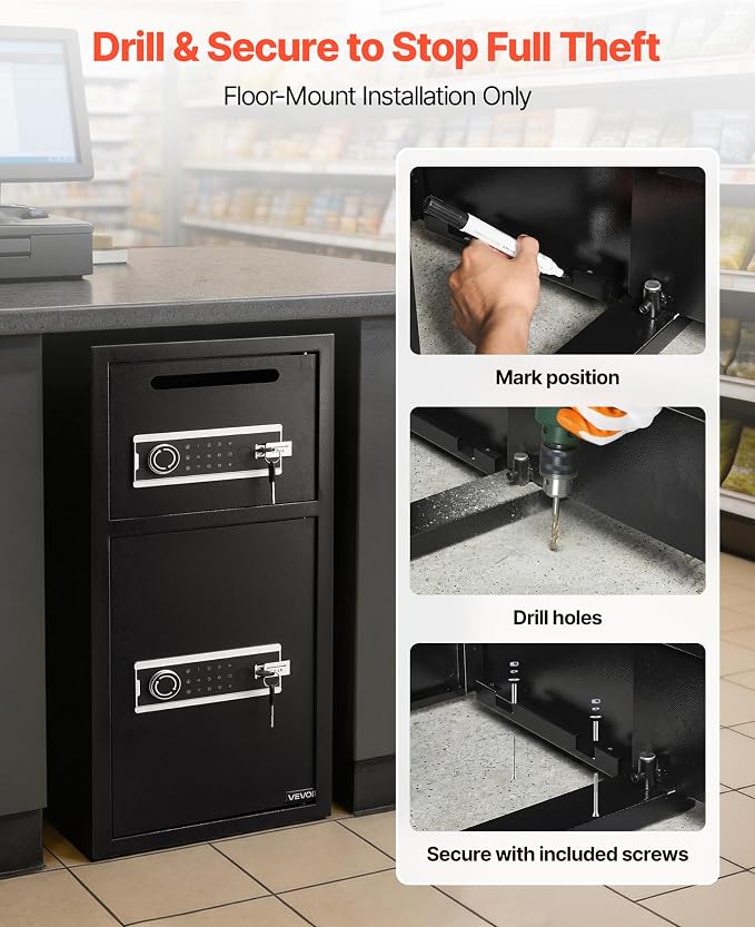 VEVOR Double Door Safe Box, 3.3 Cu. Ft, Heavy Duty Home Safe with Electronic Keypad, Anti-Theft, Digital Safety Lock Box with Key, Drop Slot, for Money, Firearm, Jewelry, Document, Valuables, Black