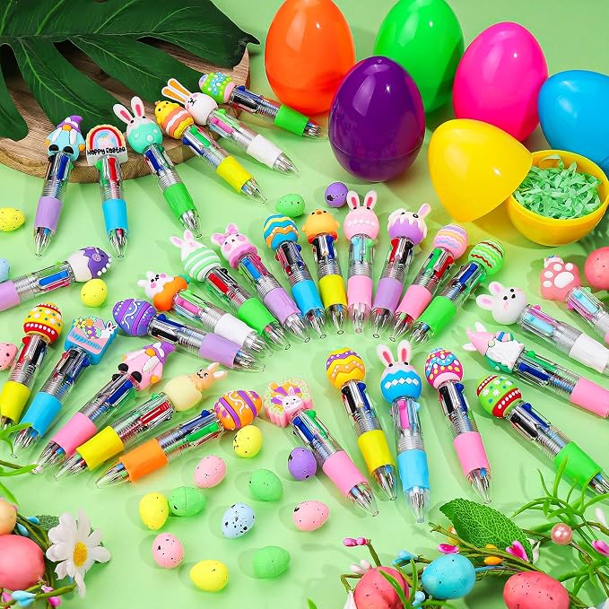 30Pcs Easter Egg Mini Multicolor Pens in One 4-in-1 Cute Pens Bulk with 30 Eggshells, Fun Gifts Assorted Ink Kawaii Ballpoint Pen