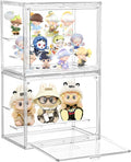 Acrylic Display Case for Collectibles 3 Tier,Small Clear Display Box 2pack | 2 Movable Dividers，Clear Showcase for Mini Figures，Easy Assembly, Magnetic Door, Stackable Design, Dustproof Durable Material