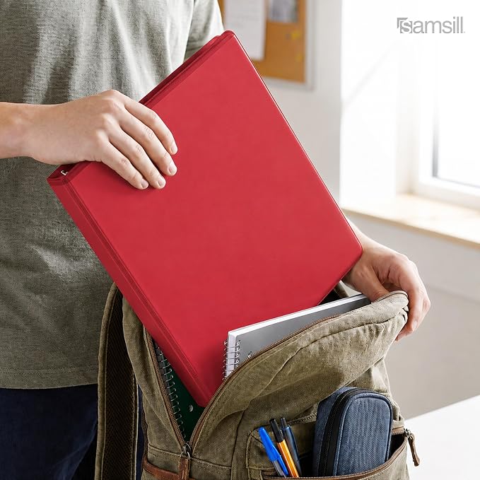Samsill 0.5 Inch 3 Ring Binders, Economy Round Ring, Clear View Cover, 100 Sheet Capacity - for School, Home, Office - Red, 12 Pack