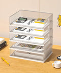 A3 Mesh Desk File Organizer, Stackable Paper Tray，Desktop Document Sorter, File Storage, 3/4/5-Tier Paper Letter Tray Organizer, Desk Accessories & Workspace, Black (5 Tier-Landscape-White)